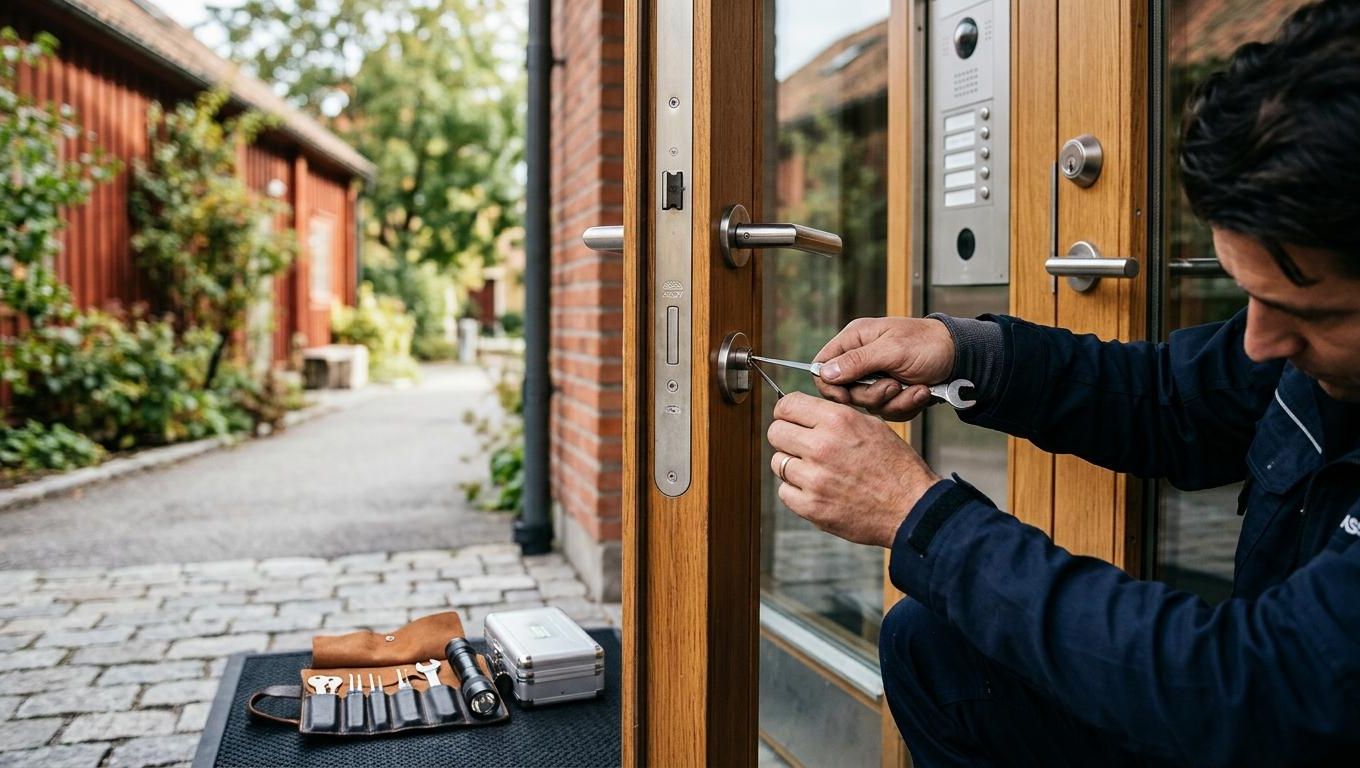 Tekniker öppnar ett lås i Göteborg